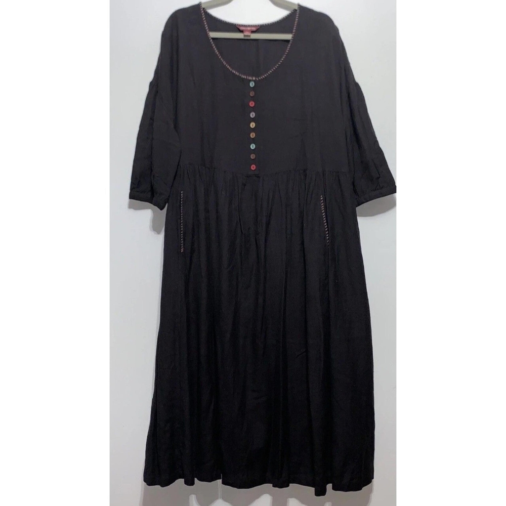 April Cornell Black Midi Dress with Fun Button Details